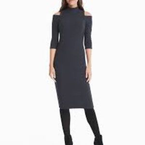WHBM 3/4-Sleeve Cold Shoulder Mock Neck Ribbed Sheath Dress